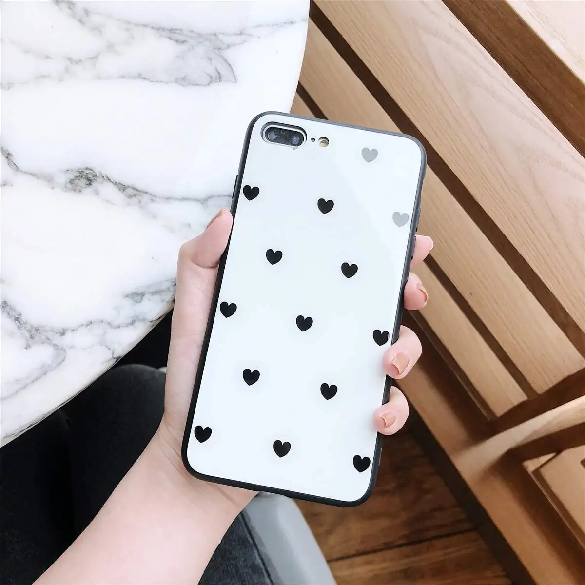 Чехол HYH для iphone белый и черный маленький с узором в виде сердца
