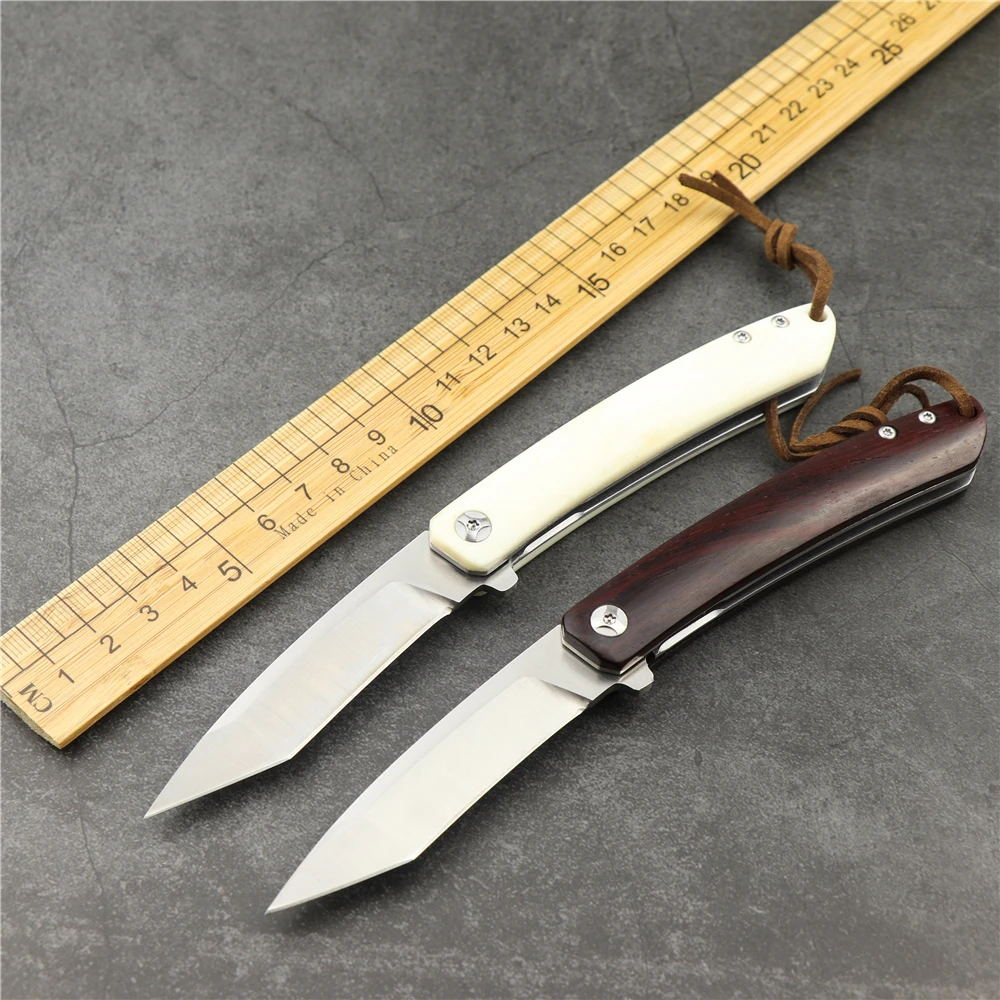 

LEMIFSHE new folding knife 14 C28N steel blade ox bone, acid handle outdoor camping hunting pocket tactical self-knife EDC tool