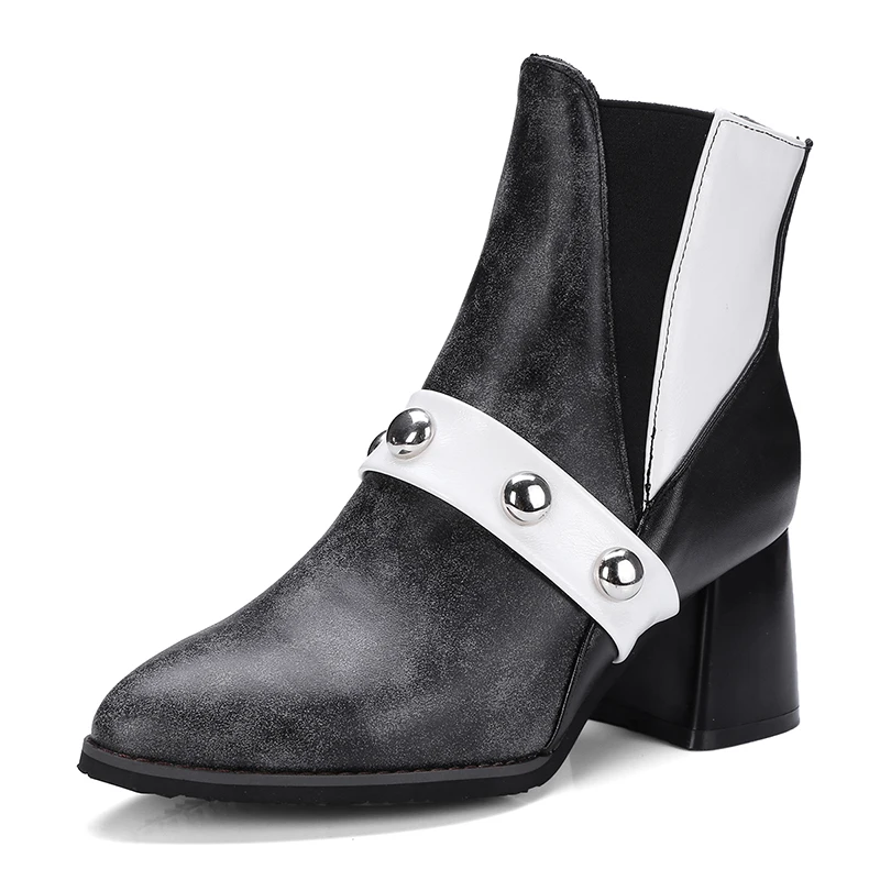 British fashion punk color block thick heel rivet short boots large 44 45 46 47 48 casual Martin | Обувь