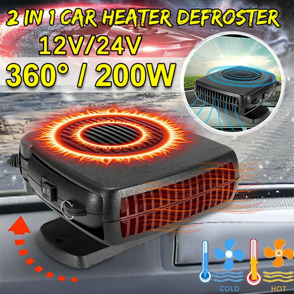 

12/24V 120W Portable Auto Car Heater Defroster Demister Electric Heater Windshield 360 Degree Rotation ABS Heating Cooling Fan