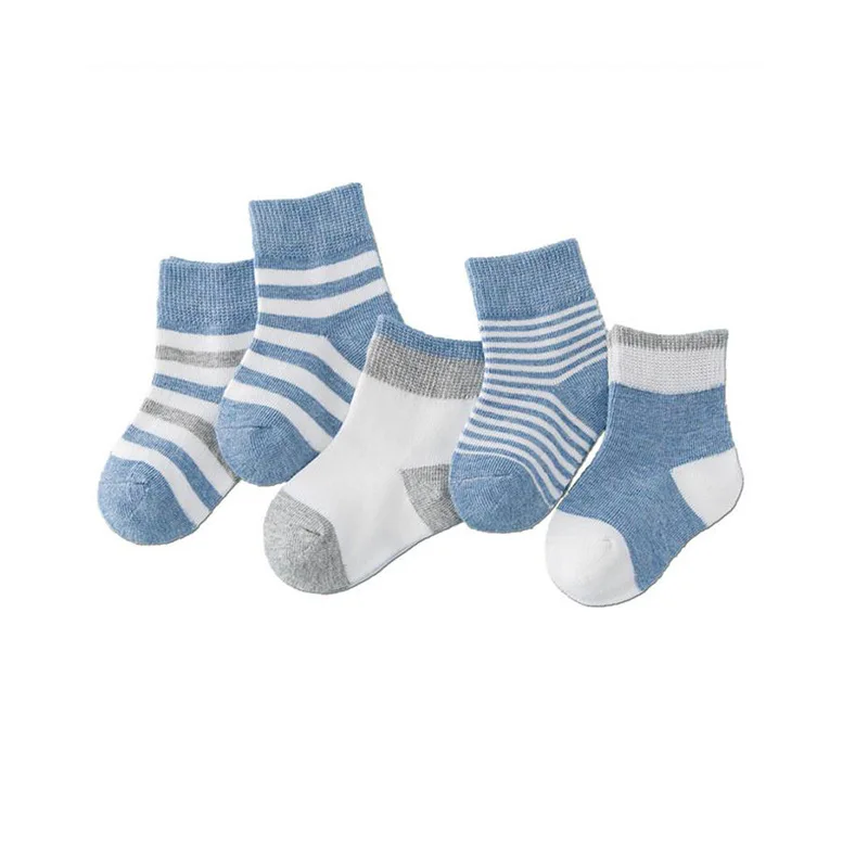 Calcetines deportivos de algod&oacute;n para ni&ntilde;o, ni&ntilde;a y beb&eacute;, calcet&iacute;n a rayas de puntos, a la moda, para Oto&ntilde;o/Invierno, 5 par/lote-4