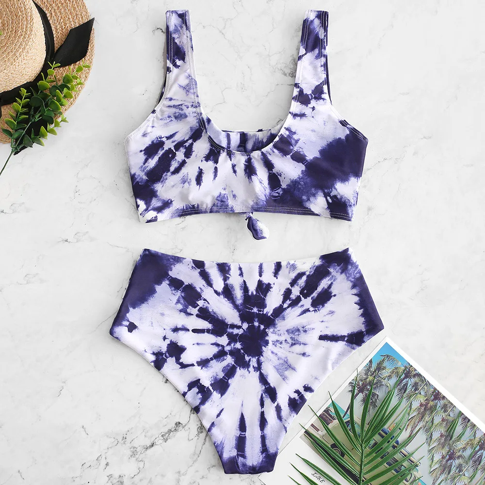 ZAFUL Танкини с завязками и высокой талией купальник глубоким вырезом бикини