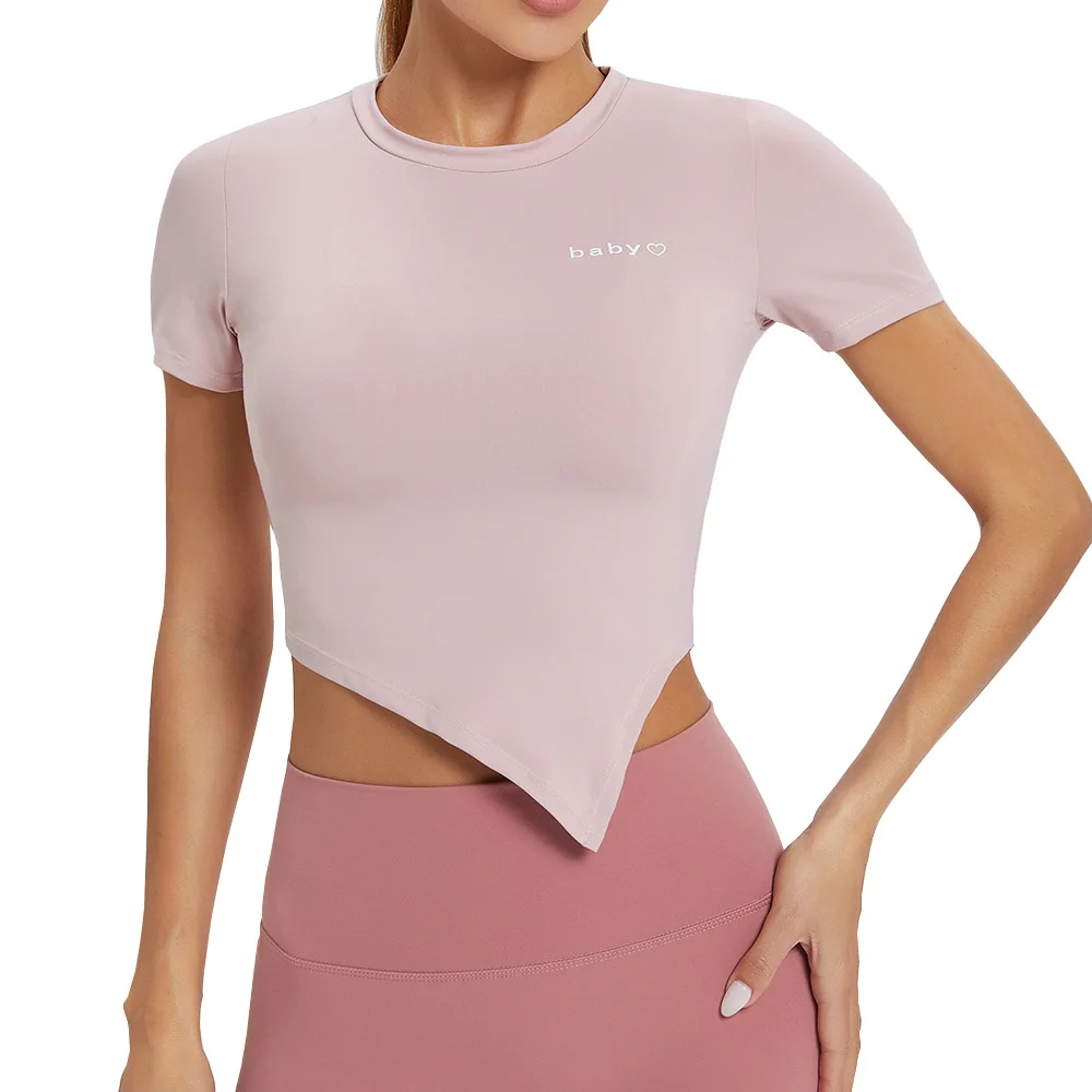 

Antibom Yoga Shirt Women Fitness Summer Short Sleeves Crop Top Slim Waist Workout Activewear Stretchty Solid Quick-dry