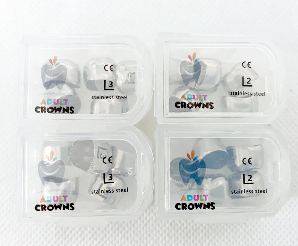 

5Pis/lot Dental Adult Molar Crowns Preformed Teeth Crown SS Aesthetics Upper Right/Left Size 2-7