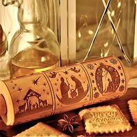 nativity engraved rolling pin christmas wooden carvings embossing dough rolling tool xmas cookie cutter kitchen pastry tool new