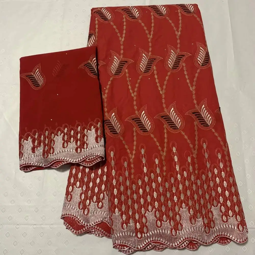 

High Quality African Lace 100% Cotton Embroidery With Diamond Decoration Nigerian French Net Lace Fabric 5+2Yards