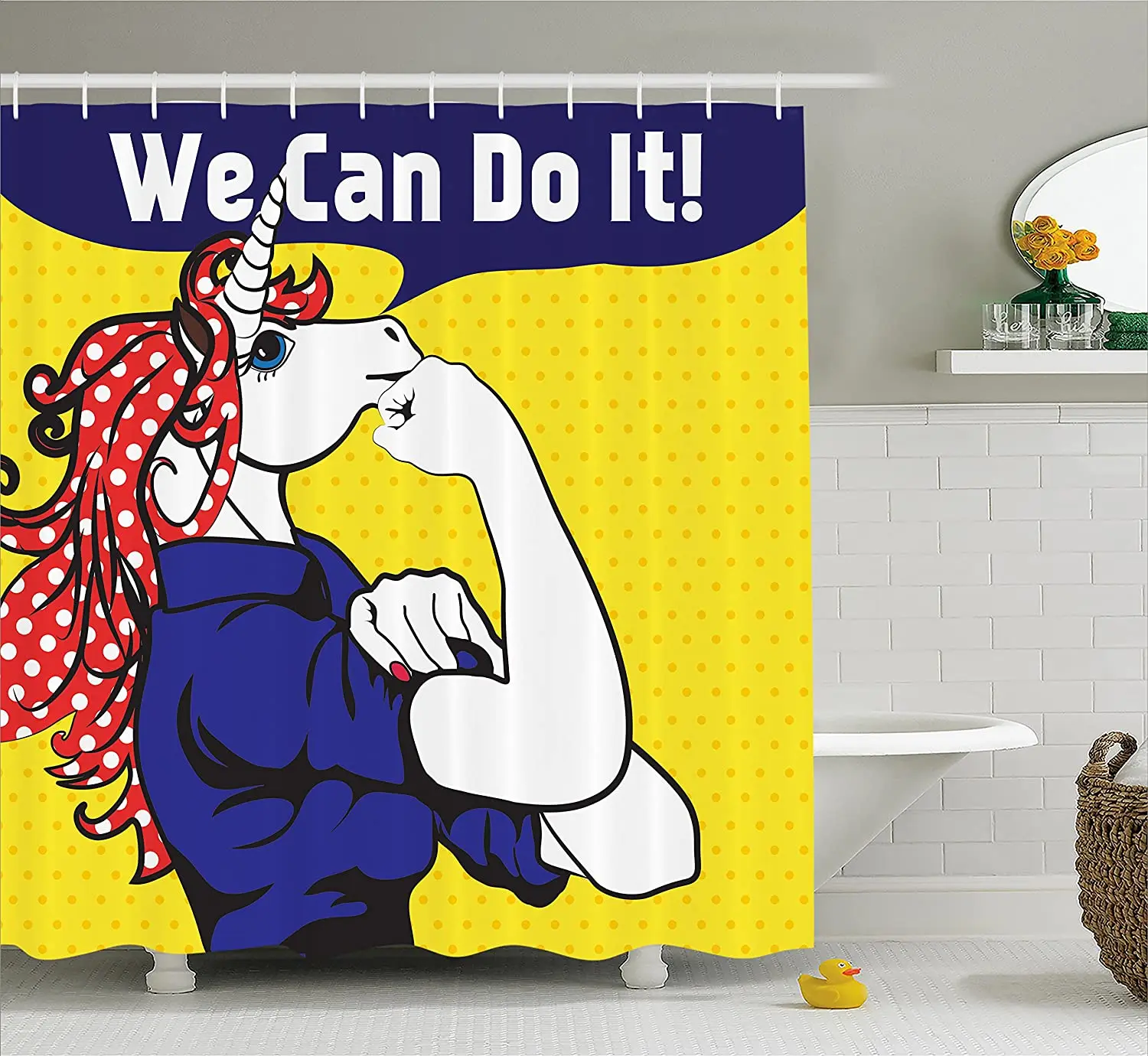 

Занавеска для душа в горошек с единорогом