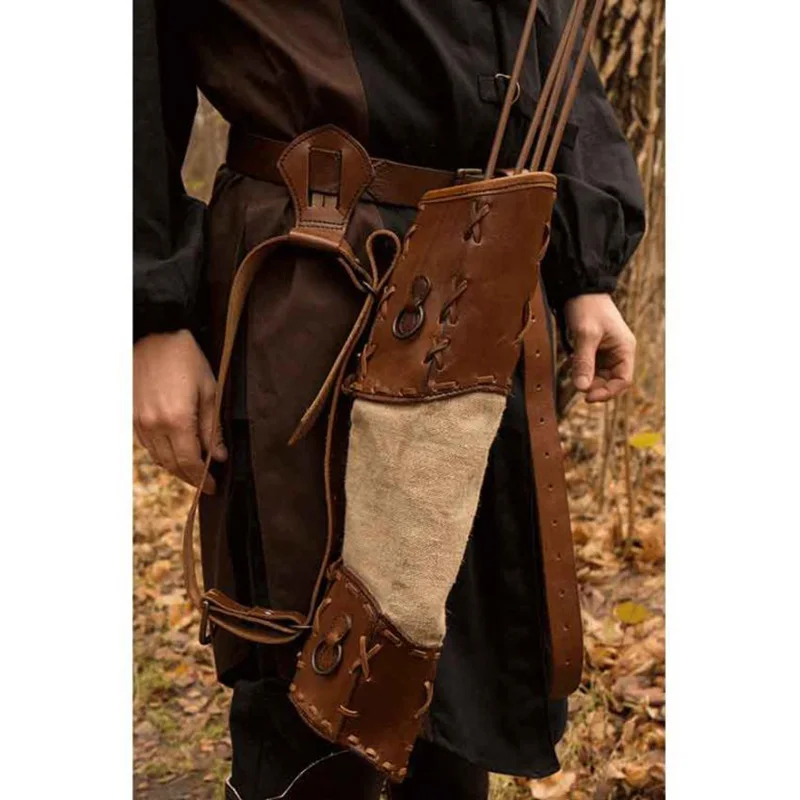 Medieval Archer Hunter Leather Arrow Holder Shoulder Waist Quiver For Larp Cosplay Horseback Nomad Archery Hunting Bag Accessory