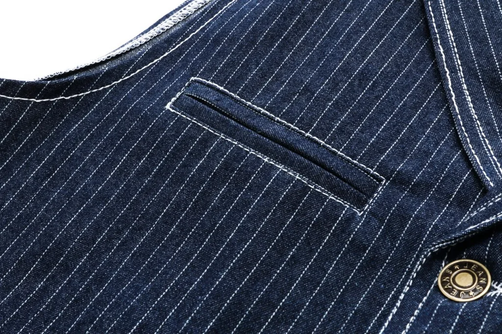 

Waistcoat Men Stripes Multi-pocket Lapel Denim Vests Casual Fashion Vest Jacket Male Spring New Arrival Navy