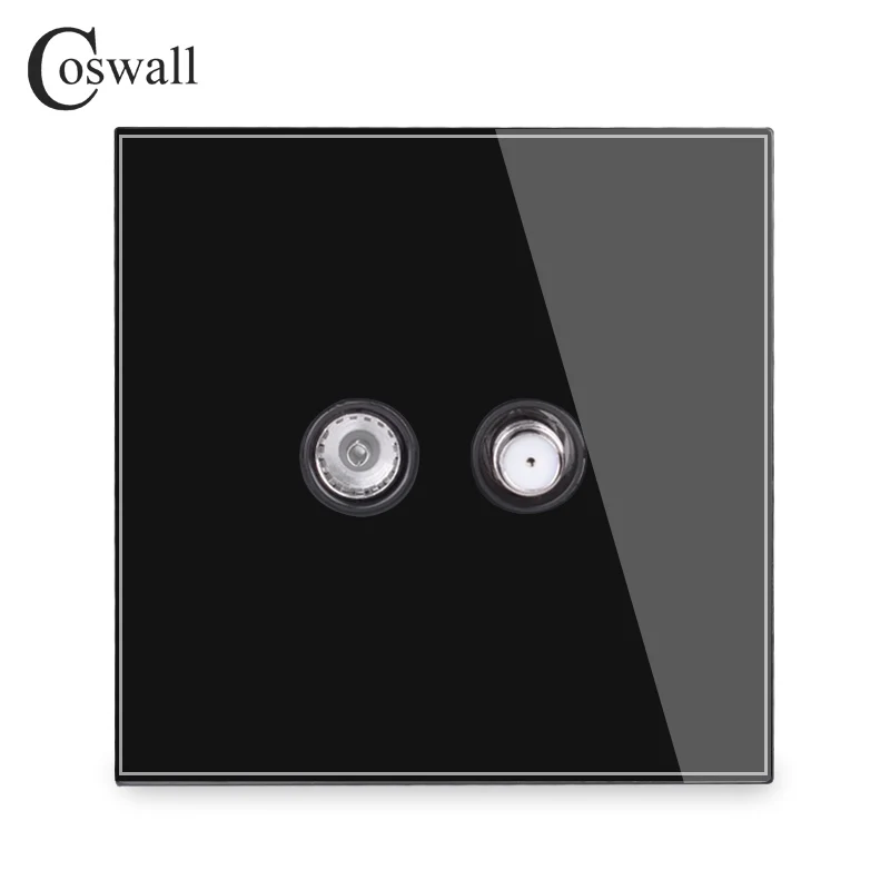 Black COSWALL Кристалл Закаленное стекло панель стены спутниковая розетка с женский ТВ розетка Черный Белый Золотой Серый R11 серии - Тип: Black