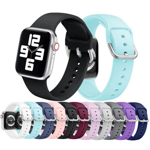 For Apple Watch Band Series 6 5 4 3 SE Strap 40mm 44mm 42mm Adjustable Solid Color Silicone Bracelet Accessories for iWatch 38mm