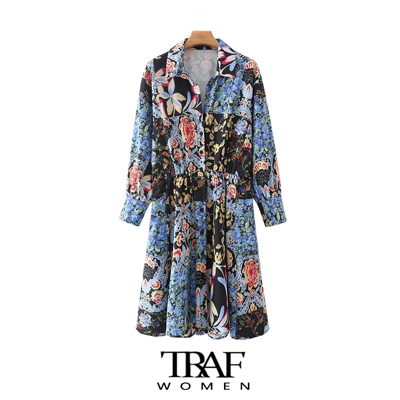 

Платье-рубашка женское с цветочным принтом, на пуговицах