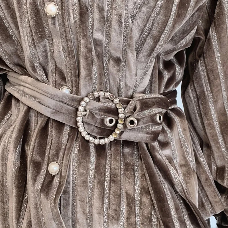 

Irregular Long Shirts Women 2020 Fashion Striped Velvet Winter Tops Button Up V Neck Elegant OL Clothes Long Sleeve Tops Belt