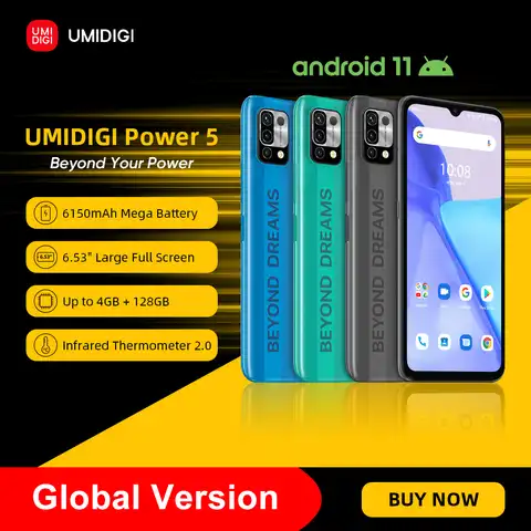 Смартфон UMIDIGI Power 5, глобальная версия дюйма, Android 11, процессор Helio G25, тройная камера 16 МП с ии, аккумулятор 6150 мА · ч, полноэкранный дисплей 6,53 д...