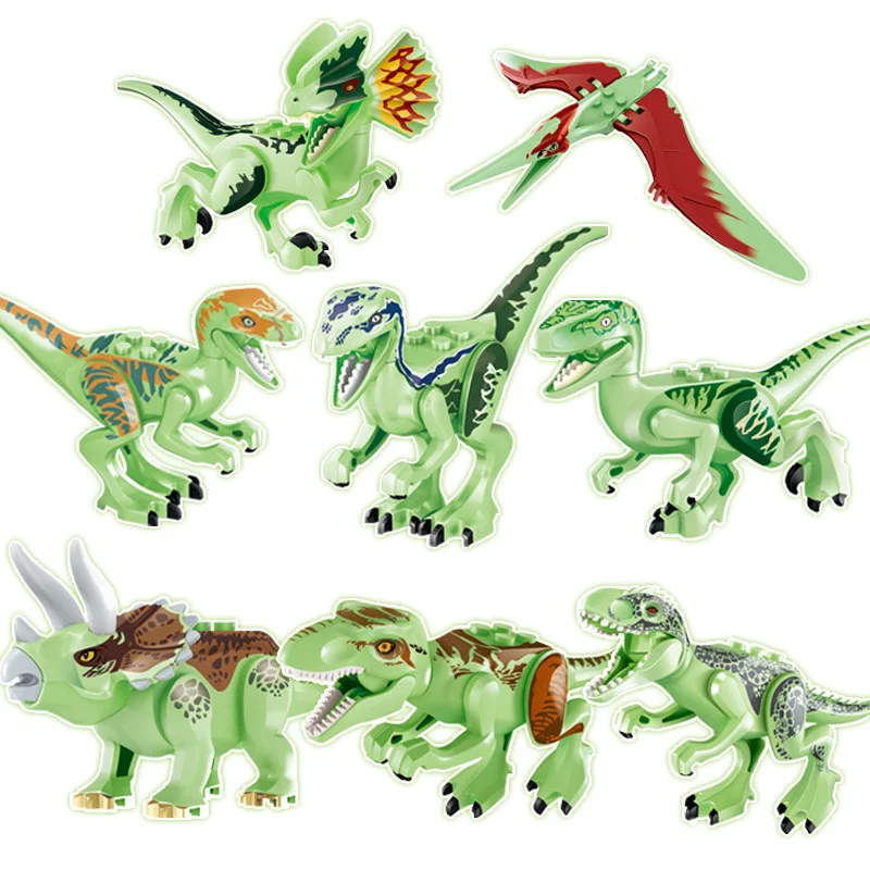 

Green Luminous Locking Blocks Jurassic Dinosaurs Tyrannosaurus Rex Velociraptor Stegosaurus Building Blocks Toys For Children