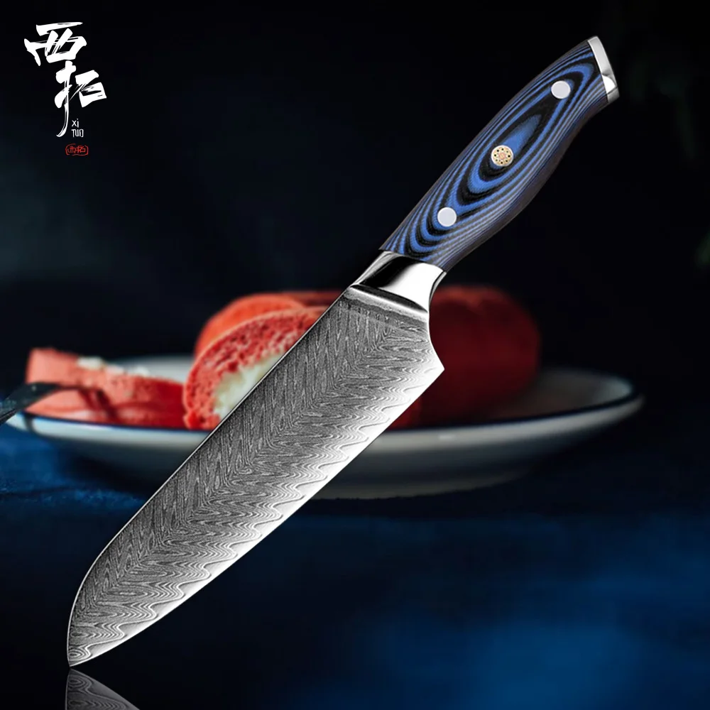 Santoku Knife XITUO дамасский поварской нож VG10 острый японский Sankotu Кливер Boning Gyuto нож для очистки овощей инструмент для приготовления пищи высококлассная ручка - Цвет: Santoku Knife