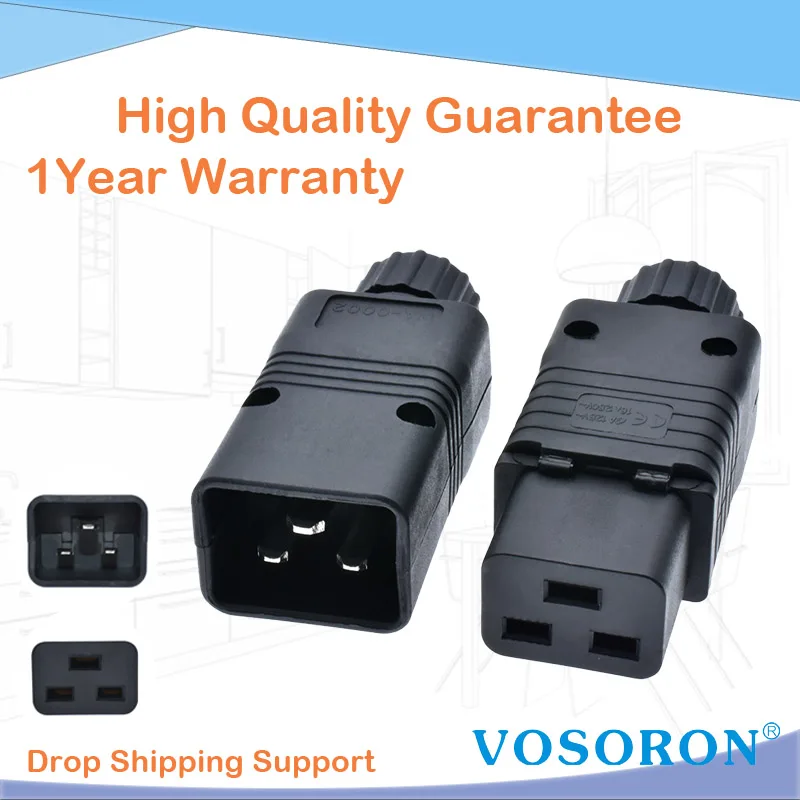 Мужские и женские 16A 250V CE Медь IEC320 C19 C20 БРП розетка по UPS Мощность розетки