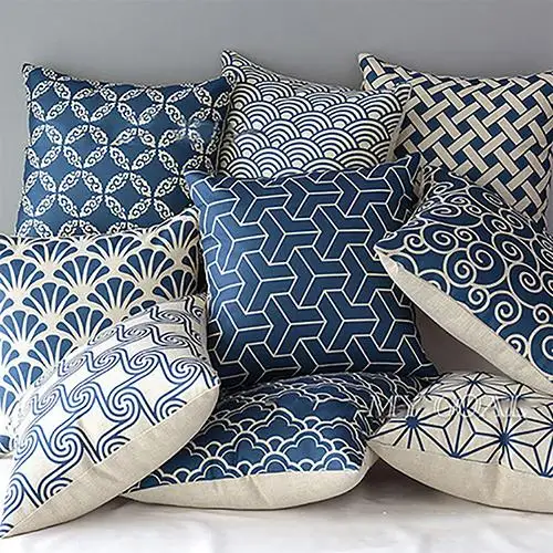 Наволочка из натурального льна с геометрическим рисунком декоративная