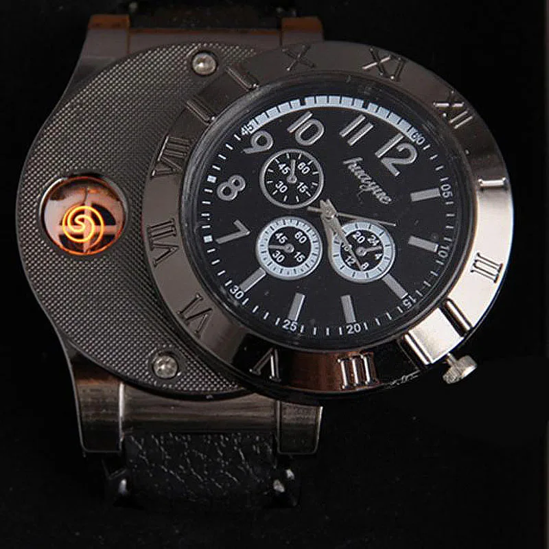 

2021 New Men's Watches Fashion USB Charge Windproof Electronic Flameless Lighter Watch Quartz Wistwatches Relogio Masculino