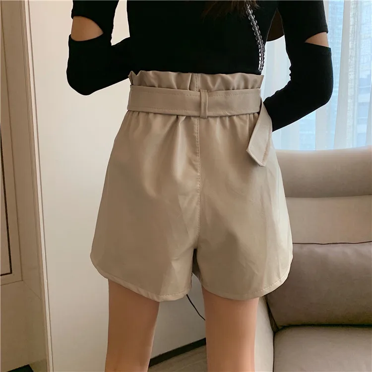 Boyfriend Womens High Waist Faux Leather Shorts Women Black White Green Short Hot Pants Mujer Femme Pu Straight Loose Bermuda