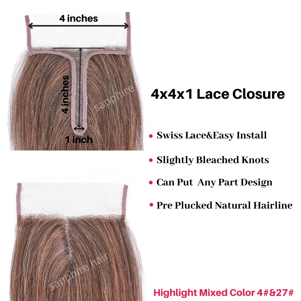 

Burgundy Human Hair Bundles With Closure Brazilian Straight 3/4 Hair Weave Bundles With Closure 4*4*1 Middle Part Closure Remy
