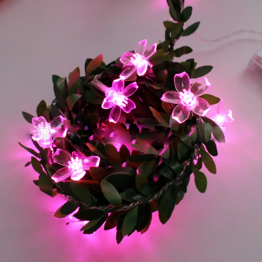 Cherry Blossom Flower LED String Green Leaf Fairy Lights 10/20/40/30/50/100 Leds Garland Lamp USB/Battery/Solar Powered Decors | Освещение