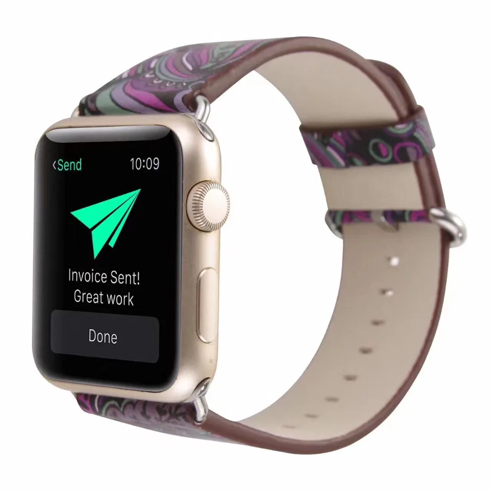 Национальный кожаный ремешок с цветочным принтом для Apple Watch браслет iwatch 5 4 3 2 1 42