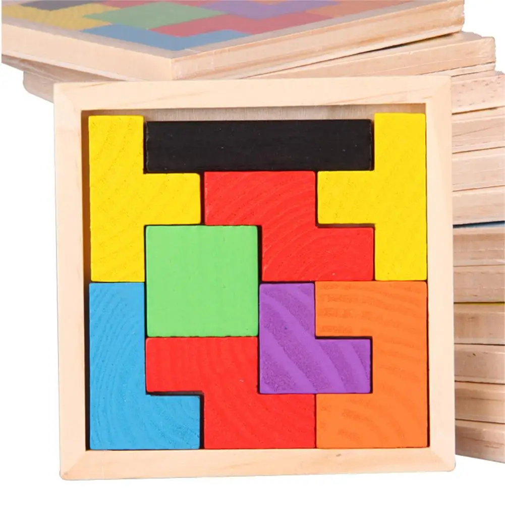 

Wooden Jigsaw Puzzles Colorful Tangram Tetris Game Brain Teaser Preschool Toy