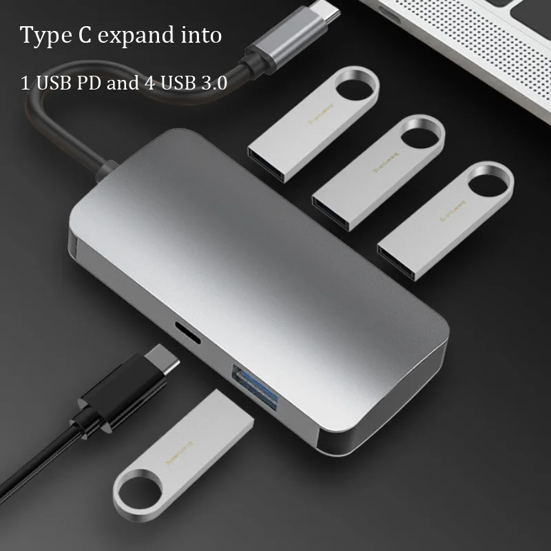 One Type C or USB 3.0 Adapter HUB Expand Into 4 USB Docking Station for MacBook Laptop Mobile Phone Ipad Multi-interface U Disk