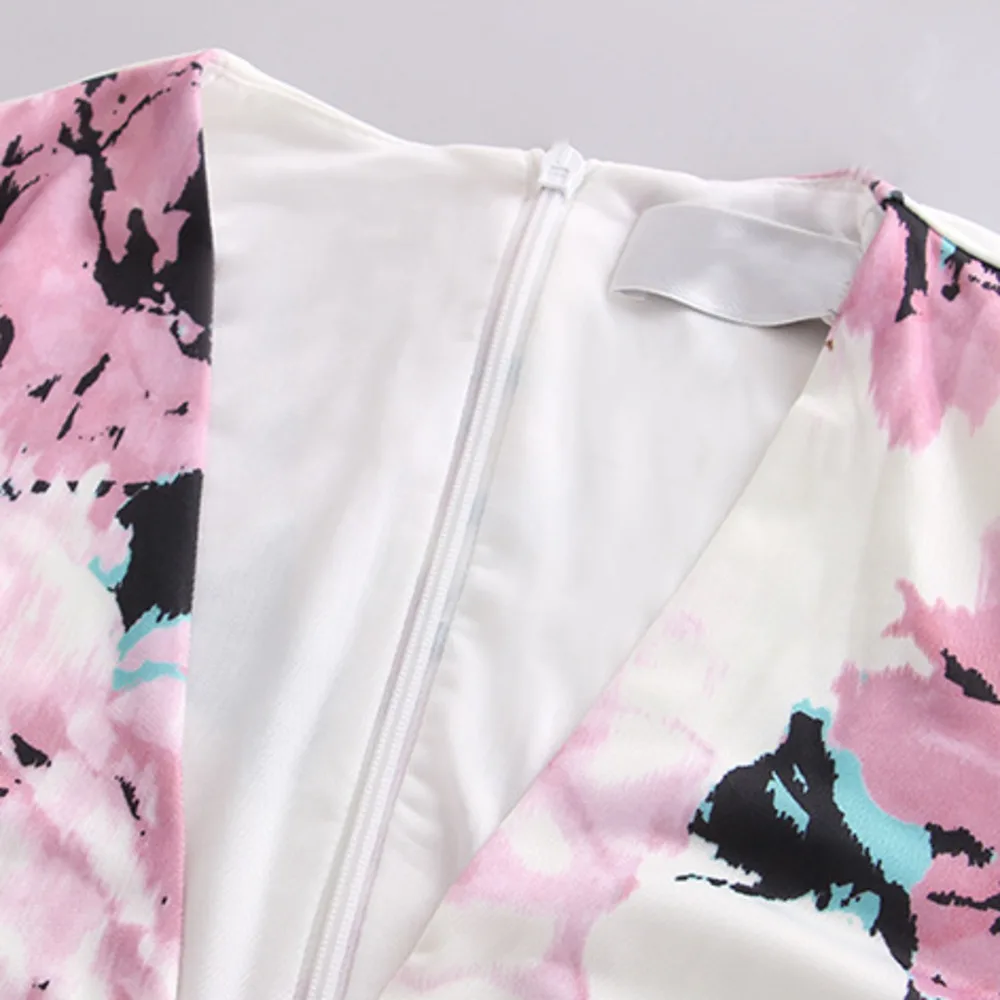 

DEAT 2021 Spring Female Loose Casual V Neck Solid Color Zipper Long Sleeve Minimalist Trumpet Dress Women SG958