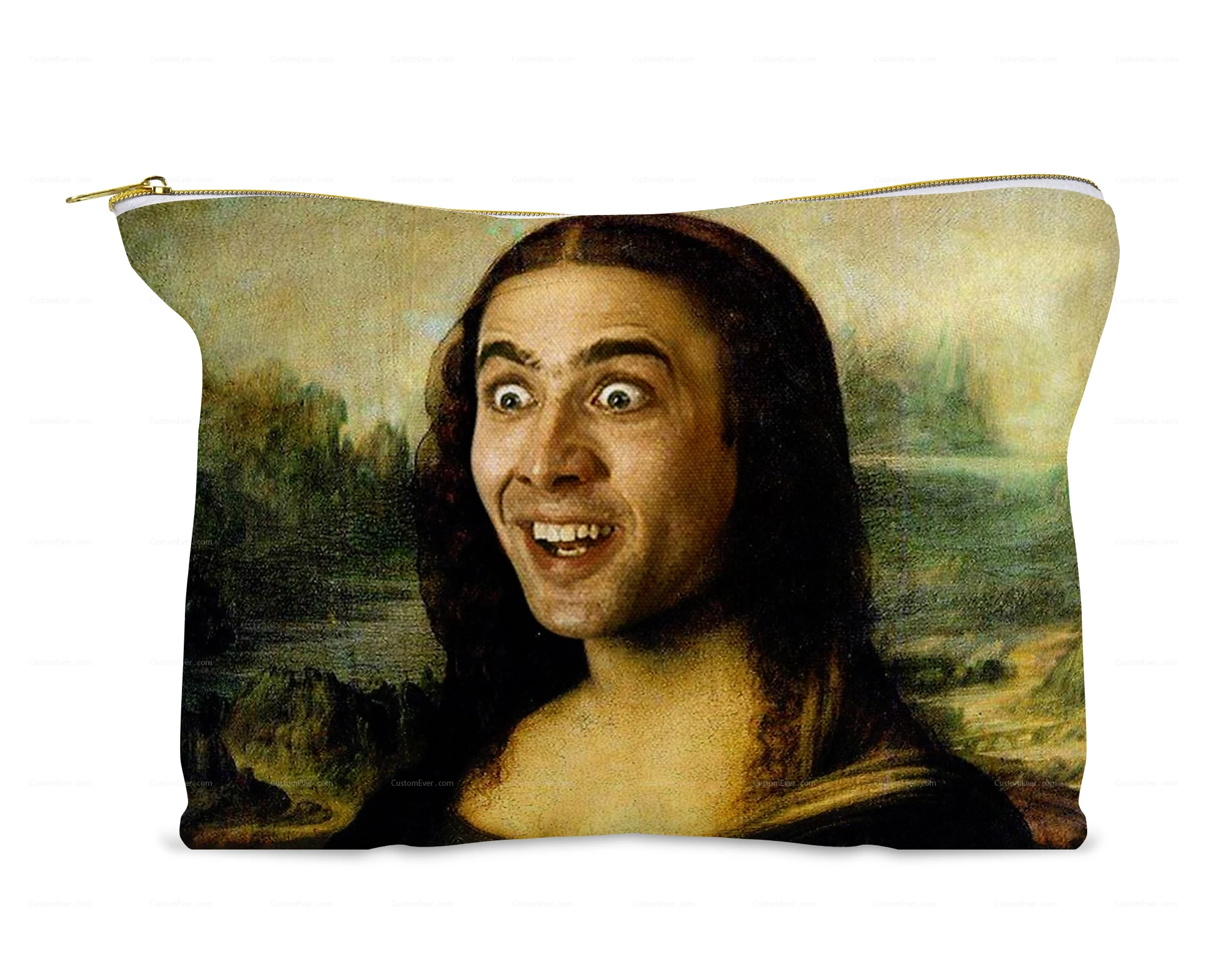 

Nicolas Cage Mona Lisa cosmetic bag travel size toiletries zipper pouch small makeup bag cute travel bag for women