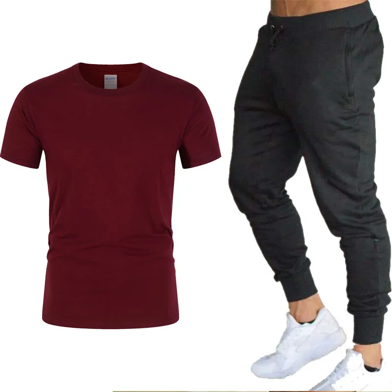 

2021 Brand T shirt Men Sets Fashion Summer Cotton Short Sleeve Sporting Suit T-shirt+Trousers Mens 2 Pieces Sets Casual Clothing