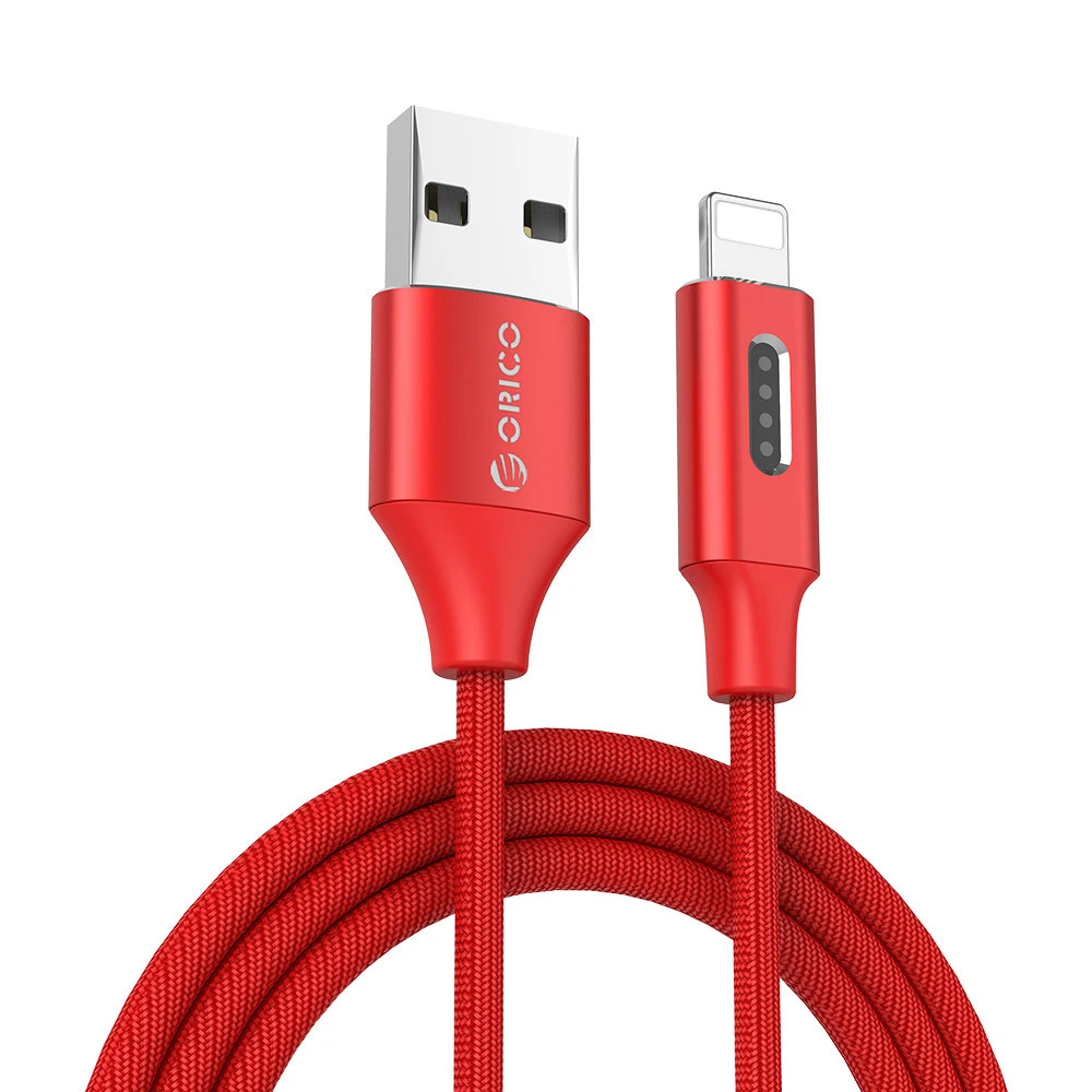 ORICO зарядка через usb плетеный кабель TYPE-A освещение 8-контактный кабель синхронизации данных и зарядки с Светодиодный индикатор для iPhone 7 6 5 - Цвет: Red