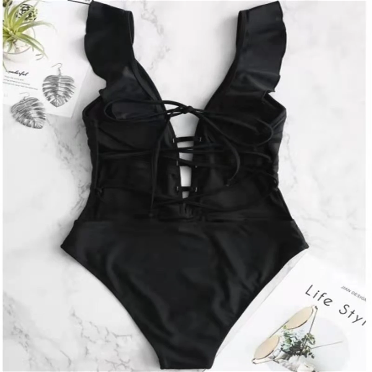 

Женский слитный купальник на одно плечо, с высокой талией