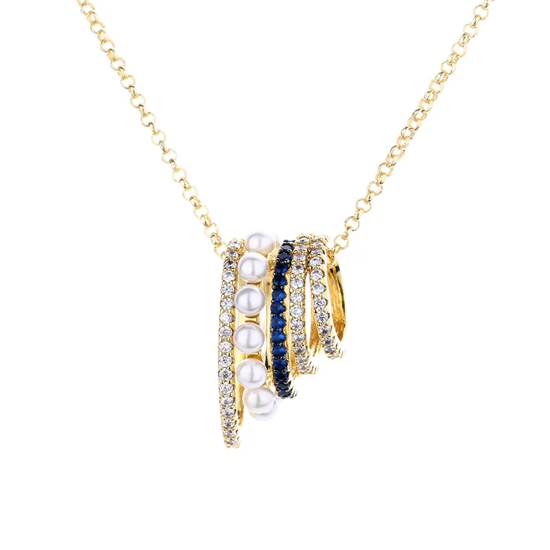 

S925 Sterling Silver Summer New Golden Yellow Multi-circle Pearl Necklace Female Fashion Simple Personality Luxury Jewelry Gift