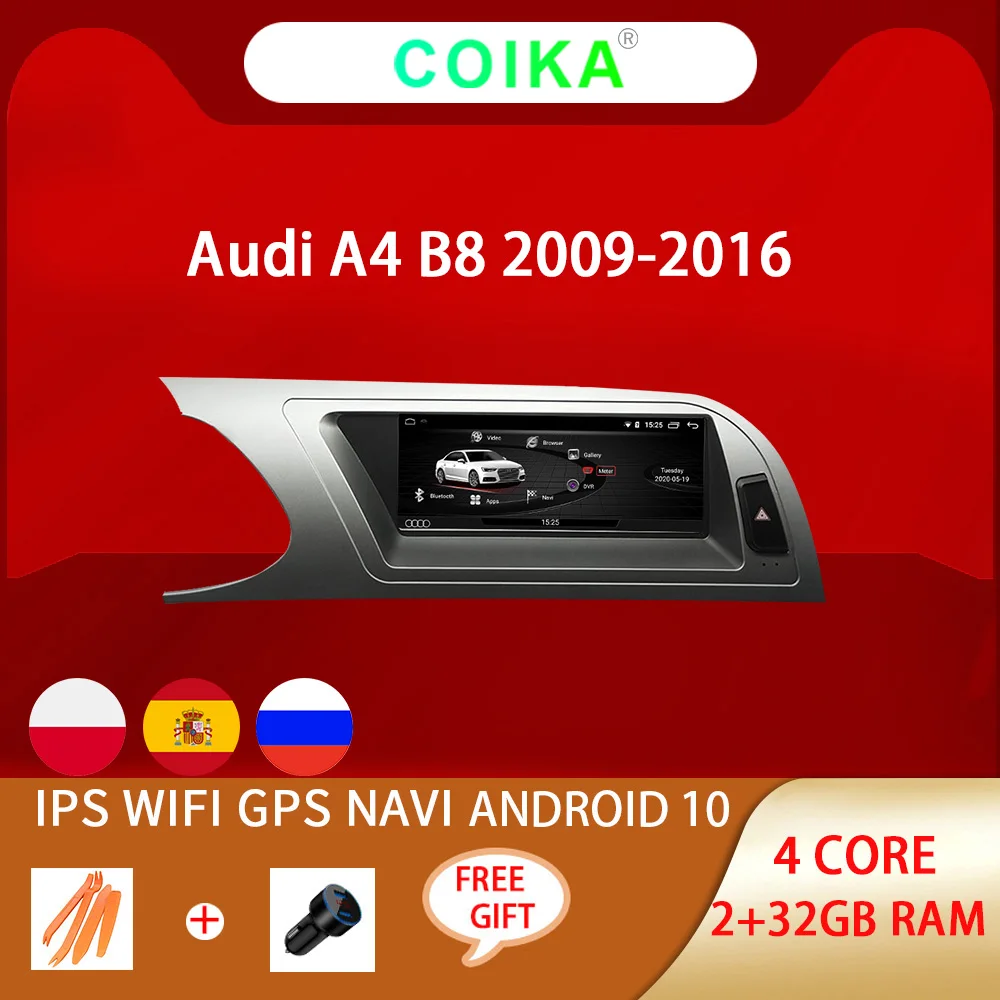 Система Android 10 автомобильный радиоприемник DVD для Audi A4 B8 09 16 WIFI BT 2 + 32 ГБ IPS