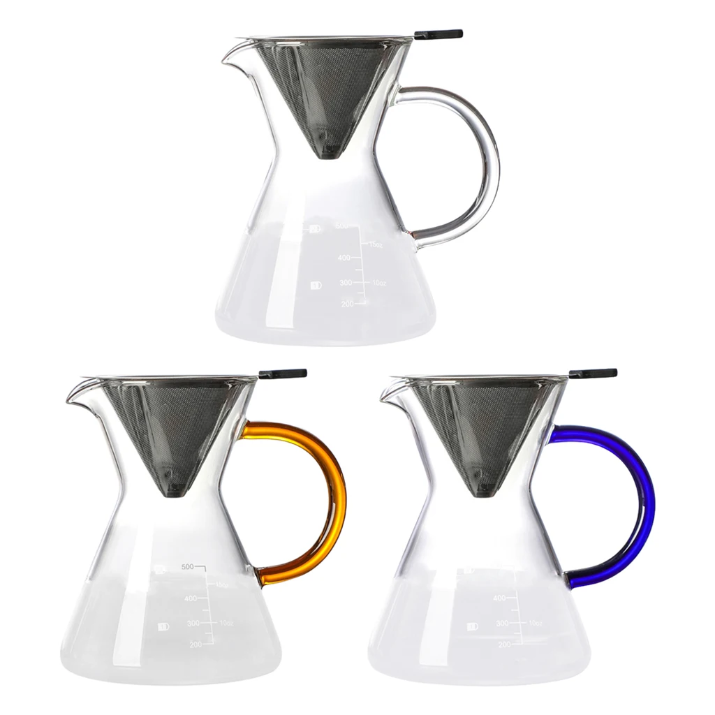 

Термостойкий стеклянный кофейник 500 мл с фильтром из нержавеющей стали, чайник с капельницей, приспособление для заливки кофе