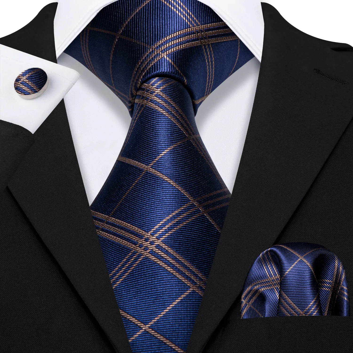 Yellow Plaid Ties For Men Shirts Silk Men's Tie Handkerchief Cufflinks Set 15 Colors Neck Barry.Wang Fashion Design S-5241 | Аксессуары