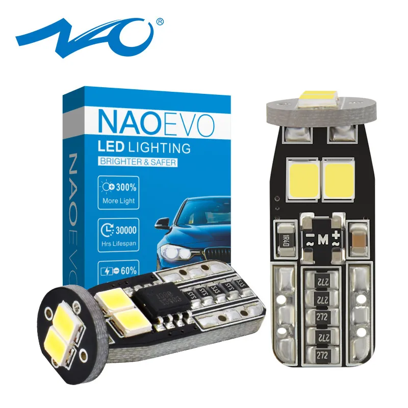 NAO 2x W5W canbus led t10 лампа без ошибок w5w 12 В Автомобильный светодиодный светильник t10 led авто Янтарный 2835 чипов Белый супер яркий 194 автомобилей