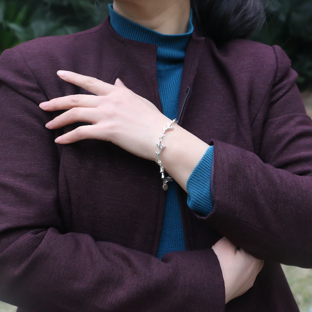 Горячая 925 чистого серебра лунный свет лес одежда браслеты листья обаятельные