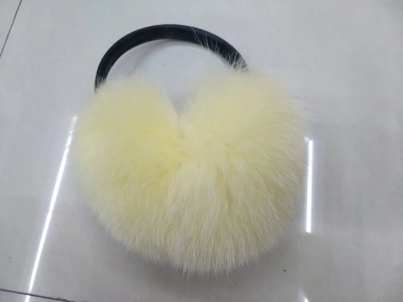 FXFURS новые модные милые объемные наушники из лисьего меха теплые меховые наушники из натурального меха с кожаной полкой для женщин защита для ушей зима - Цвет: light yellow