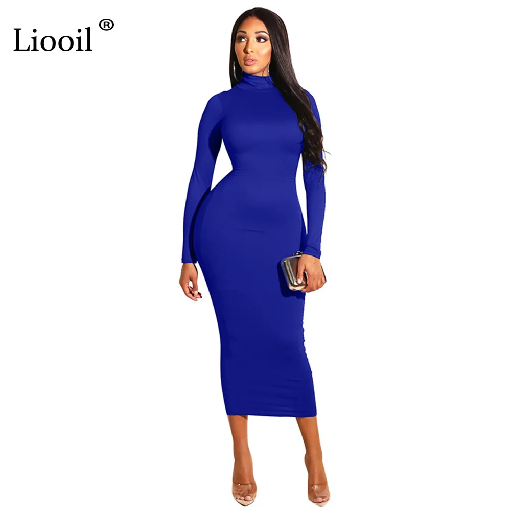 Liooil, сексуальное, облегающее, белое, макси платье, для женщин, осень, зима, длинный рукав, водолазка, стрейч, Клубные, вечерние, облегающие, длинные платья