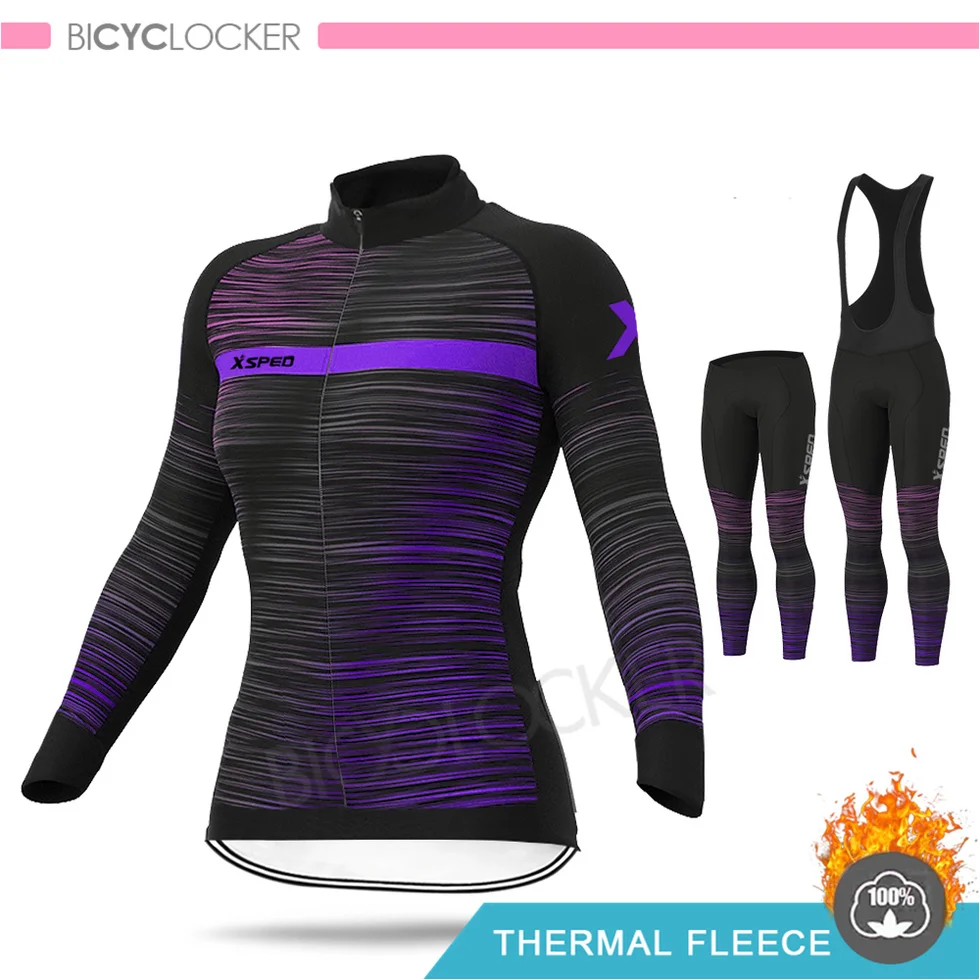 

New Women Cycling Clothing Winter Jersey Sets Long Sleeve Thermal Fleece Female Bike Uniform Hembra Ropa Ciclismo Invierno 2021
