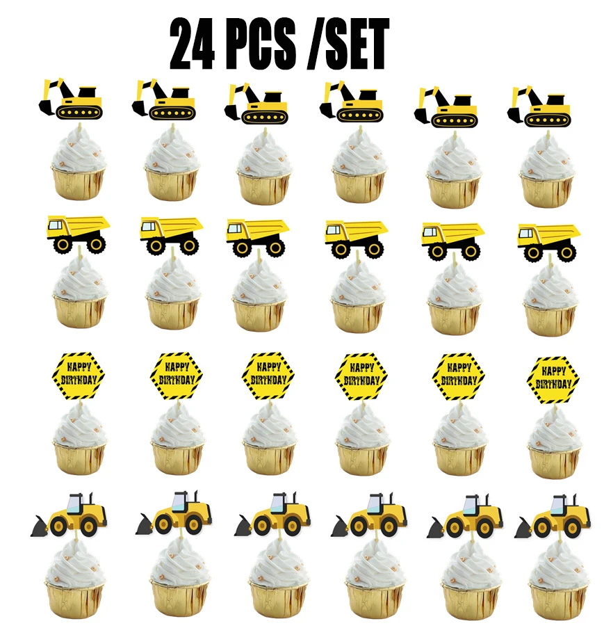 24 PCS Строительство дорожный знак торт Tooper модель дорожного движения моделирование дорожного движения светильник вставка для торта открытка День рождения детская вечеринка Декор - Цвет: 24 PCS