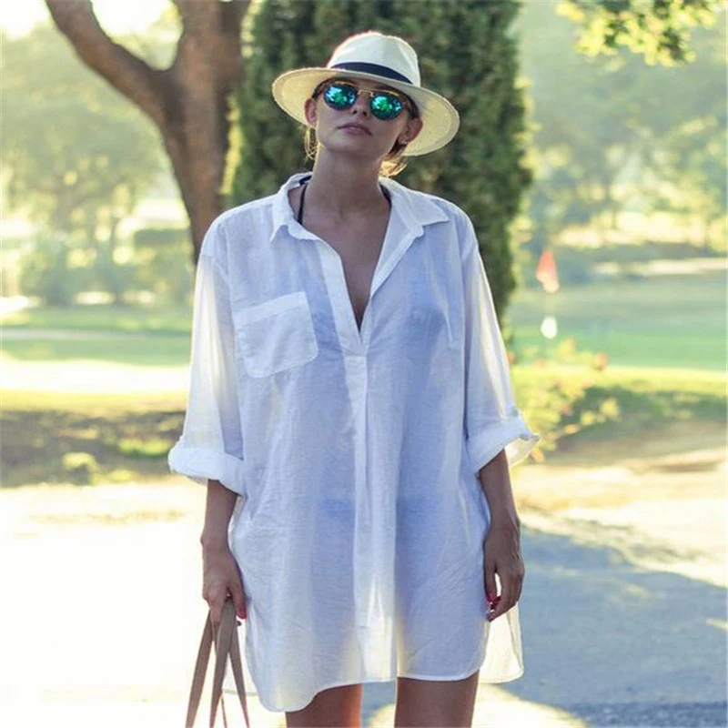 Сексуальная Пляжная накидка женское бикини Ранняя ажурная футболка белый