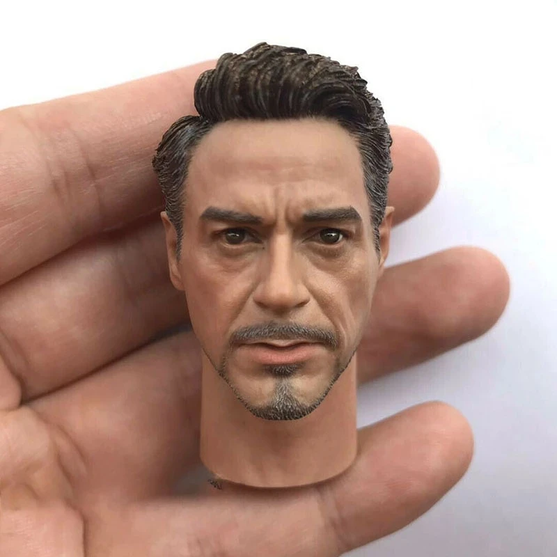 

1/6 Male Solider Tony Stark Head Sculpt Model Long Neck Head Carving Fit 12'' Man Action Figure Body