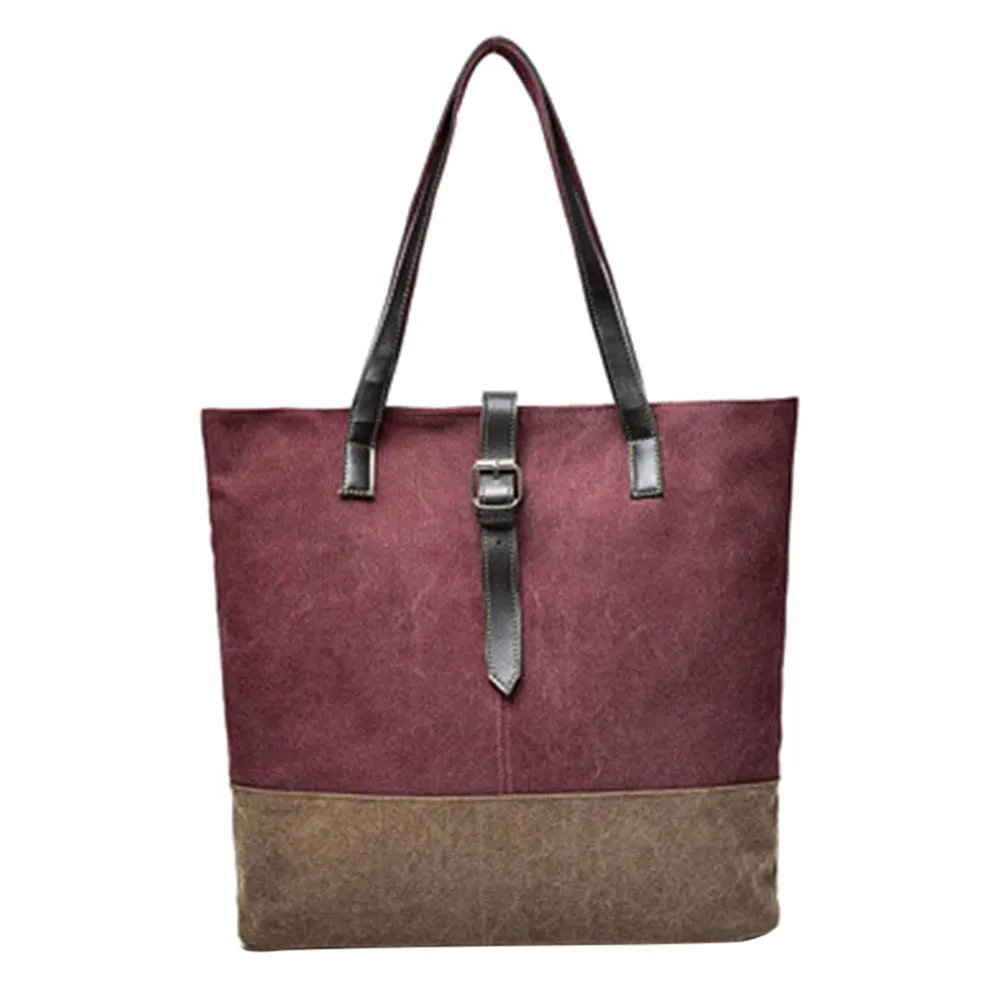 

Women Canvas Shoulder Bag PU Handle Zipper Vintage Handbag Girl Casual Bags Best Sale-WT