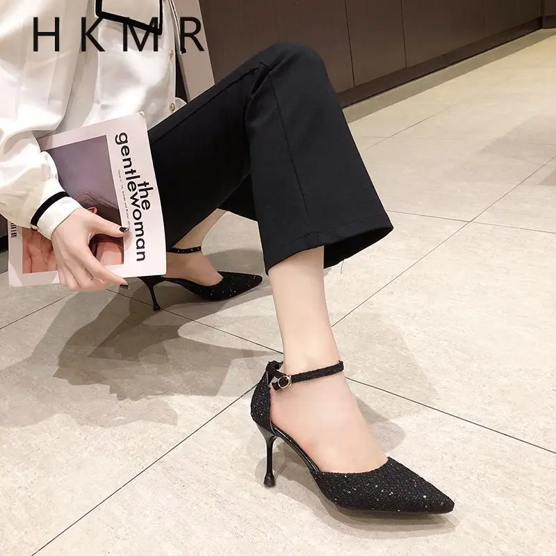 

Женские босоножки на высоком каблуке 8 см, простые повседневные босоножки с ремешком с пряжкой, туфли-лодочки, лето 2021