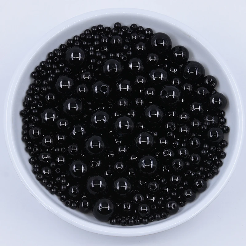 Black 3/4/6/8/10 мм в диаметре, различные Размеры вариант около 20 г/лот случайная смесь цветов, не требующие отверстия в ухе, жемчуг Круглые бусины для рукоделия украшение для альбома - Цвет: Black