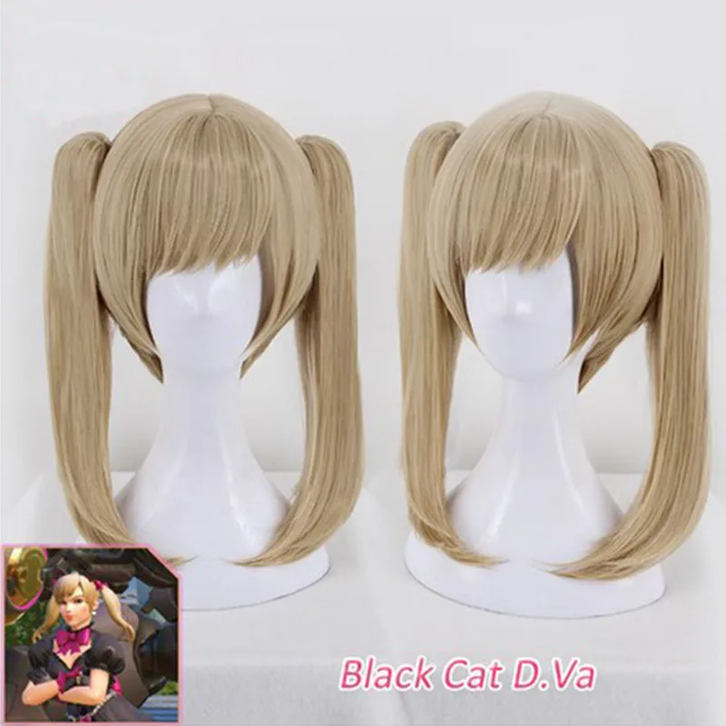 Парик для косплея черная кошка Dva короткие прямые волосы с челкой хвост из игры OW